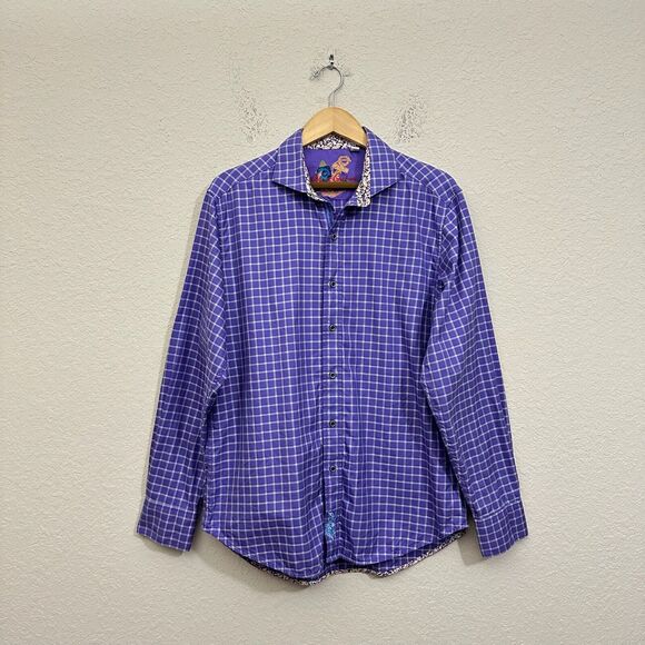 ROBERT GRAHAM Check Shirt Purple Classic Fit Flip Cuff Long Sleeve Cotton - Picture 1 of 13